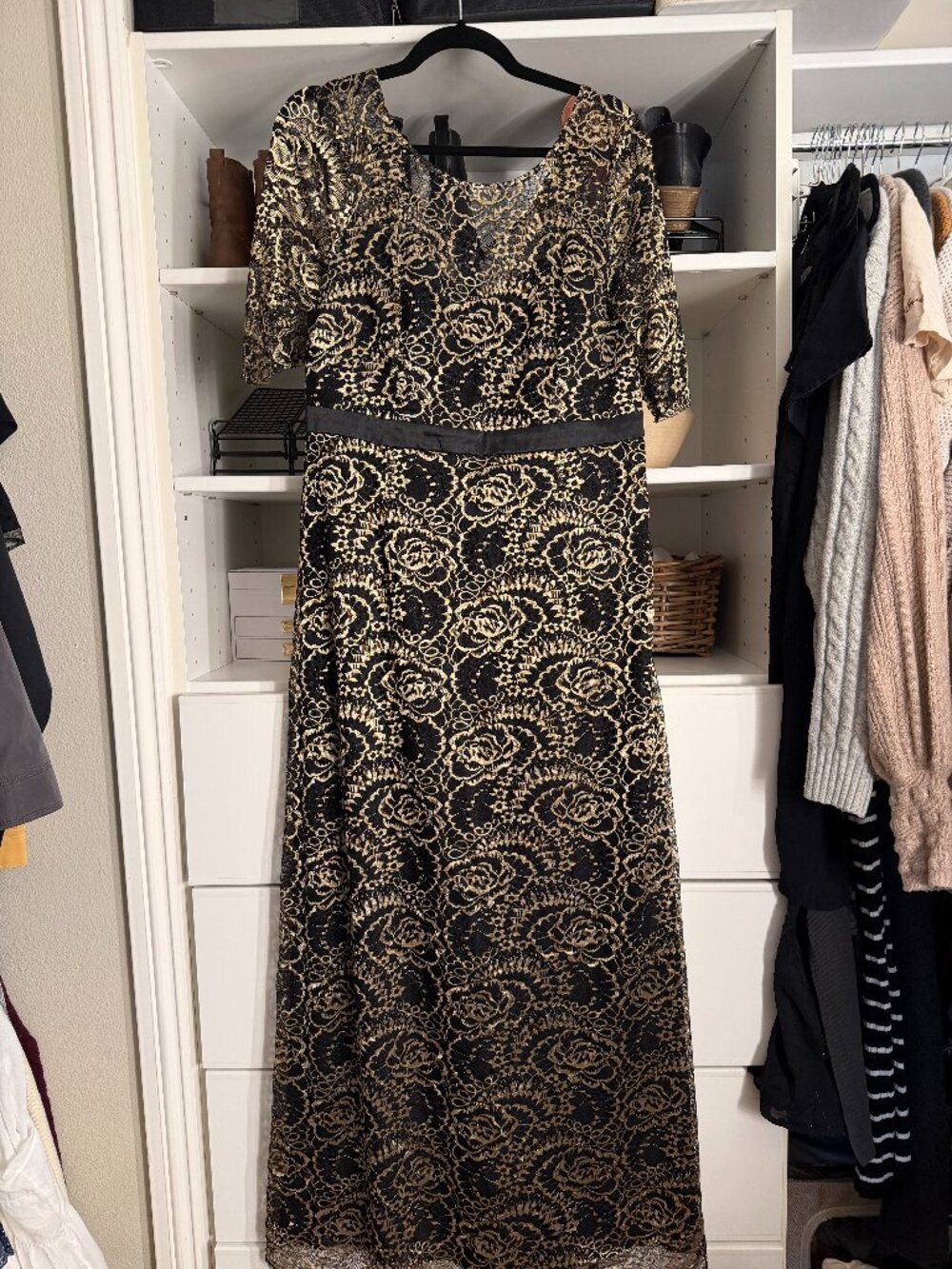 ModCloth Liza Luxe Whimsy of Your Whirl Black Gold Lace Maxi XL